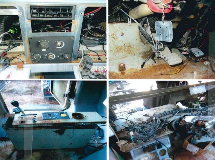 Antes: el casco como llega al taller — consolas corroídas, cableado degradado.